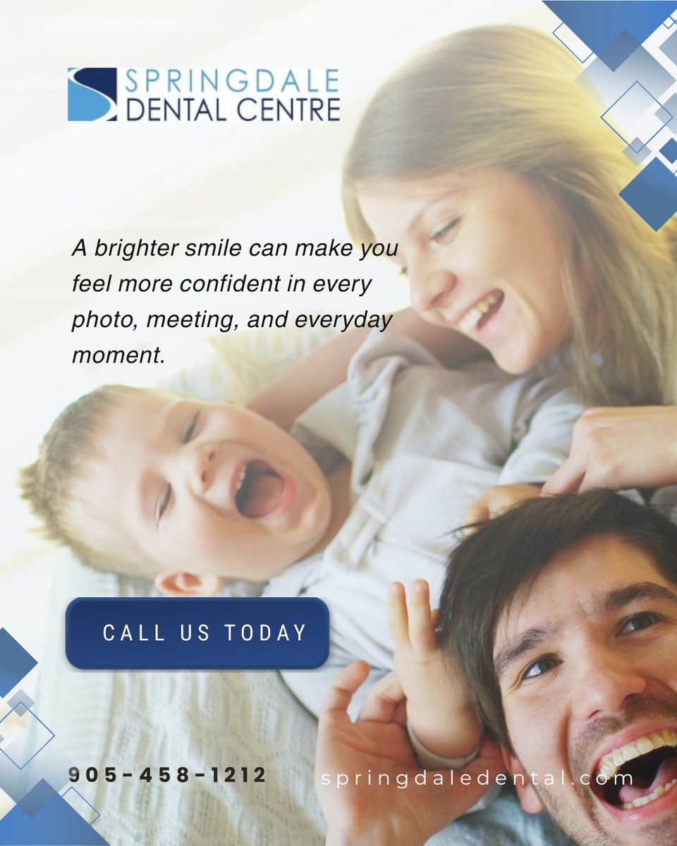 StuartKeshen's tweet photo. A brighter smile can boost confidence in photos, meetings, and everyday moments ✨ Springdale Dental Centre offers professional teeth whitening in Brampton, with in-office and take-home options built around your smile goals. Book today: https://t.co/QLQL0CGTbC https://t.co/n4HWXdzjNd
