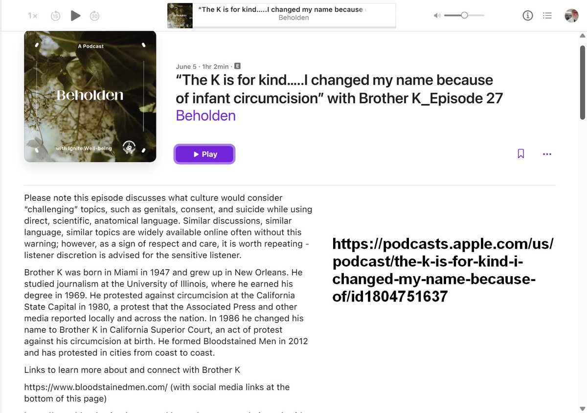 BloodstainedMen's tweet photo. “The K is for kind…..I changed my name because of infant circumcision” with Brother K_Episode 27 
direct link in the reply https://t.co/Brj0lQp4Cf