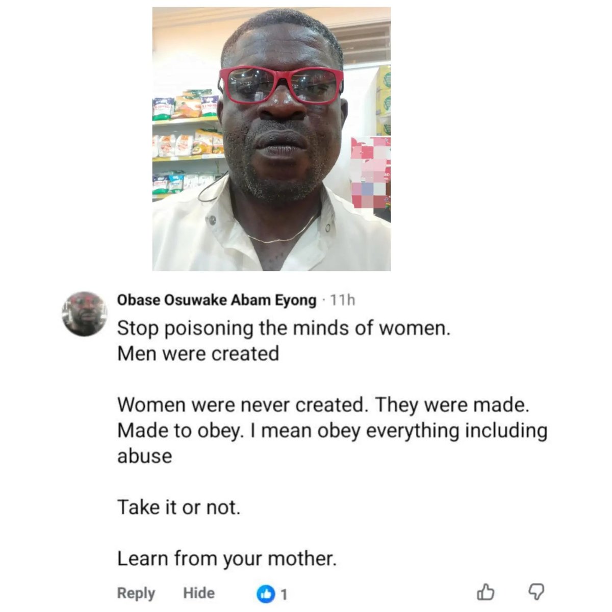 ChuksEricE's tweet photo. “Women were made to obey everything including ab√se”

-Man says as he slams divorced woman who left marriage because of ab√se https://t.co/yzorP5Iapq