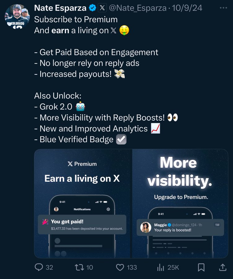 JasonMyer's tweet photo. Waiting for my 13th "Below Minimum Earnings" in a row. 

If you subscribe to Premium, you too can be fooled into thinking you can "earn a living" on X 🤑 https://t.co/zbkyAJG9H6