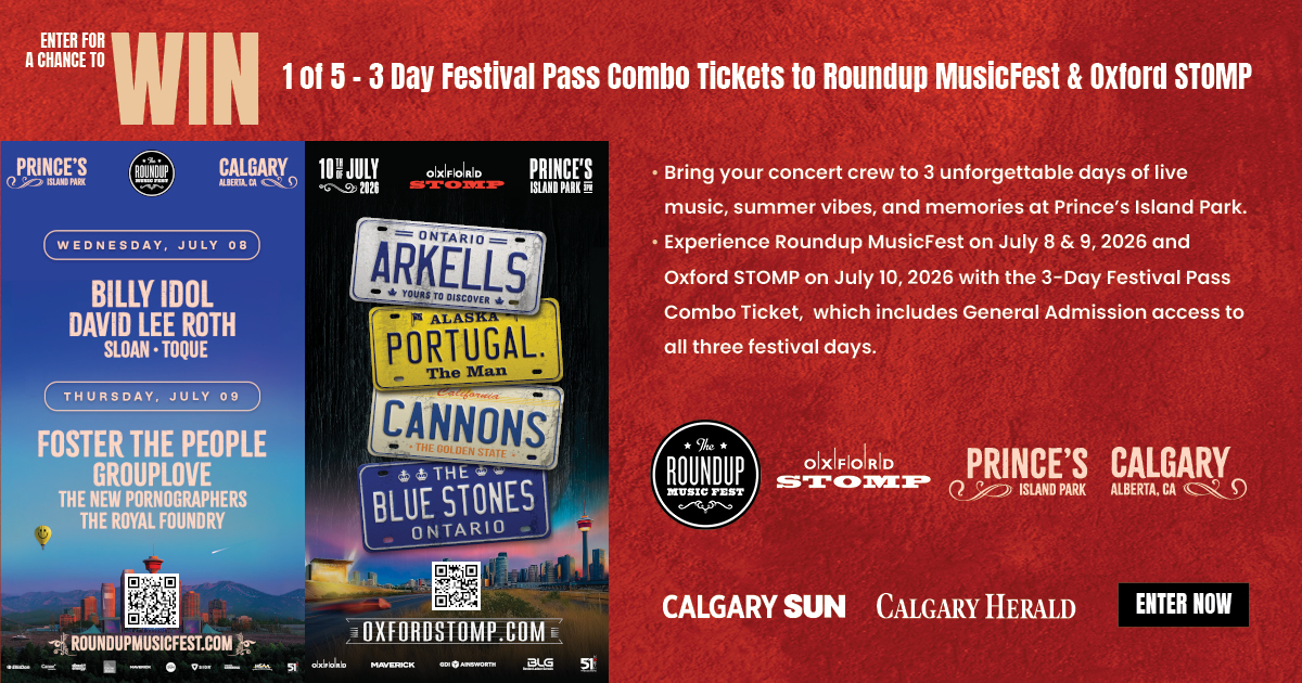 calgaryherald's tweet photo. Enter for your chance to WIN 1 of 5 – 3 Day Festival Pass Combo Tickets to the Roundup MusicFest &amp; Oxford Stomp! 
https://t.co/KVpJJxK2MJ https://t.co/8HmYIGmDVd