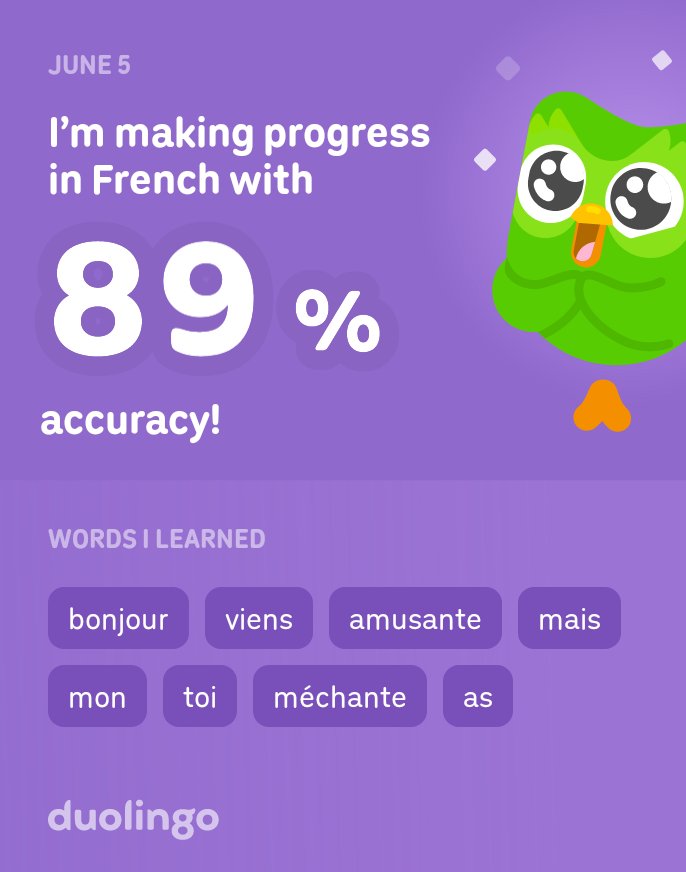 DebonaGbubemi's tweet photo. I’m learning French on Duolingo! It’s free, fun, and effective. https://t.co/AghMiLDpo5