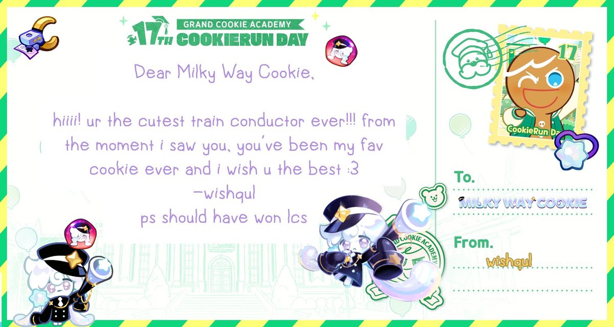 wishqul's tweet photo. @CookieRun #CookieRun17th_Anniversary_CookieLetter https://t.co/epv7jV6geU