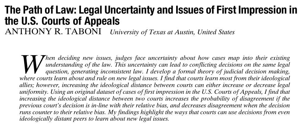 apsrjournal's tweet photo. From our May Issue: The Path of Law: Legal Uncertainty and Issues of First Impression in the U.S. Courts of Appeals by ANTHONY R. TABONI.  https://t.co/k68Mo5D8wn https://t.co/ce3L7WxcZV