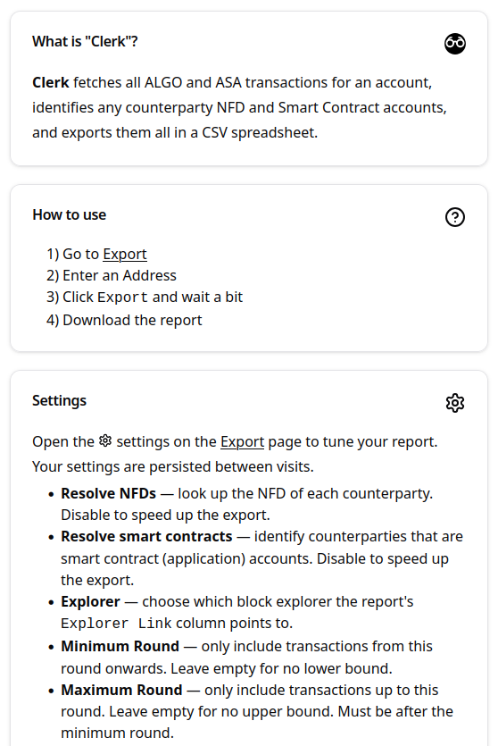 Algo_Surf's tweet photo. clerk•algo•surf got a performance overhaul! Export your ALGO and ASA transactions to CSV at blinding speeds.

83 sec > 7 sec⚡

- NFD support
- Application Escrow support
- Time Ranges (last day, week, etc) https://t.co/k78uqxcbzb