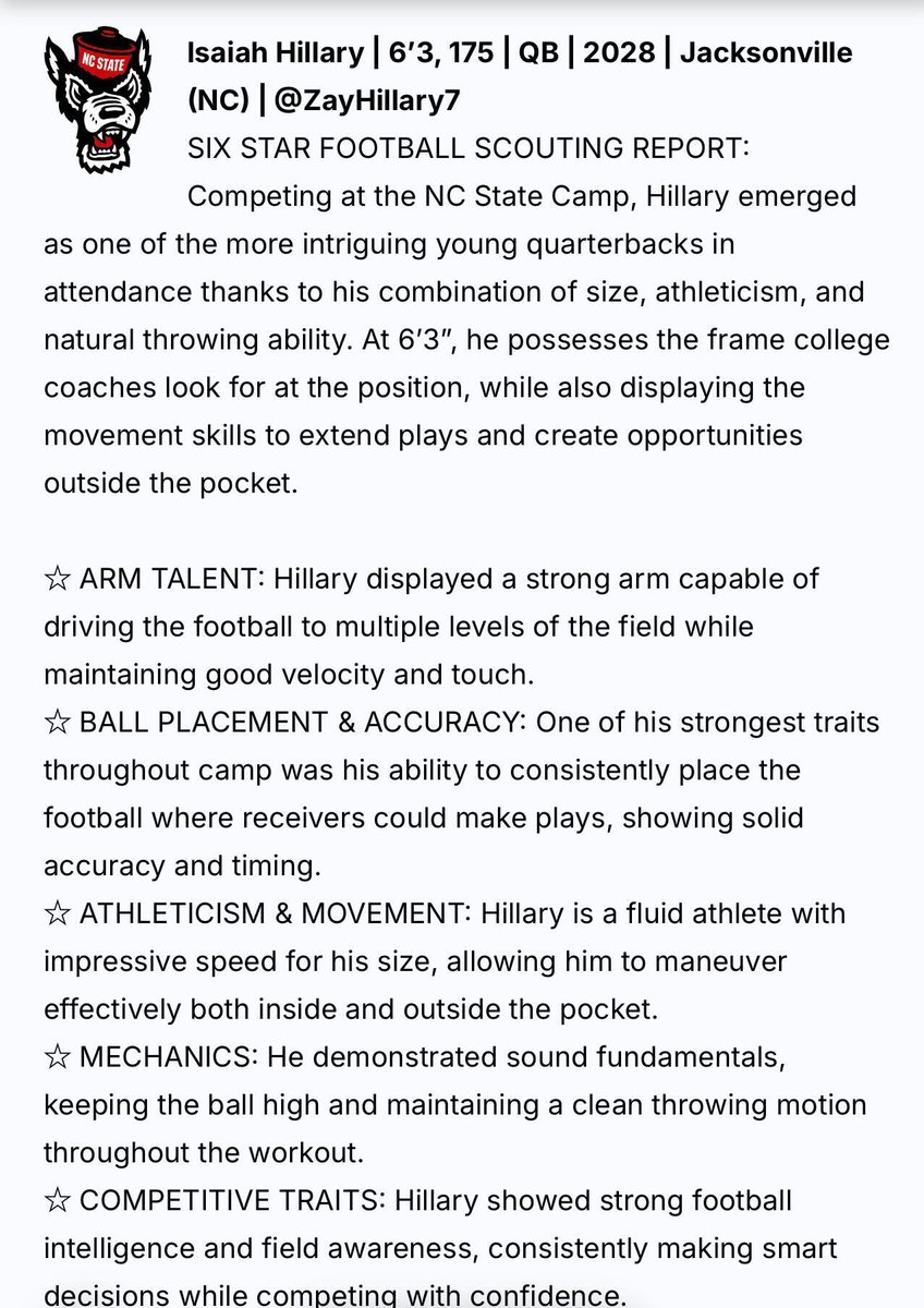 Isaiah Hillary ‘28 QB 6’3 tweet media