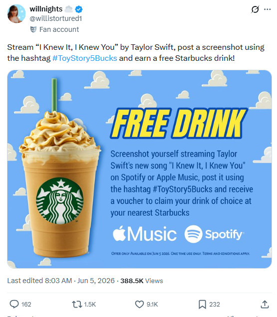 EmoJoshy1's tweet photo. Little Monsters really started a generational stan twitter trend with #ShallowBucks as it seems to strike every year now.
This time it's the Swifties with #ToyStory5Bucks in promotion of Taylor Swift's new soundtrack song, "I Knew It, I Knew You." https://t.co/W4XIeLbKgf