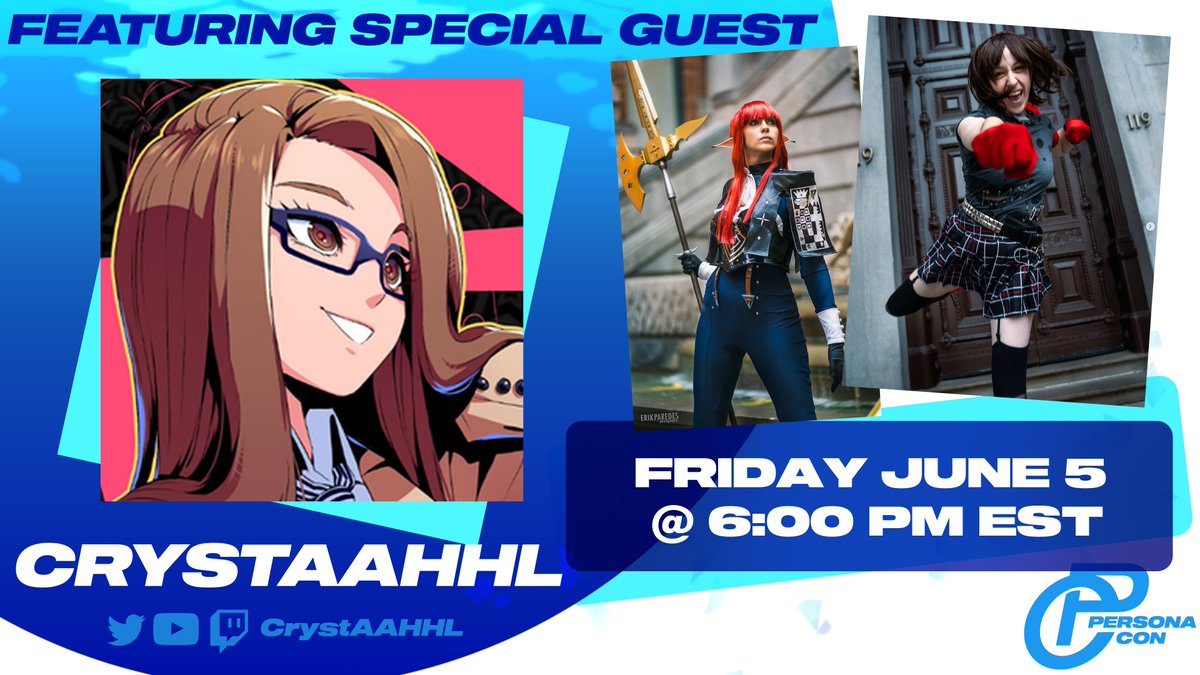 ThePersonaCon's tweet photo. HEY GAMERS!! Our queen diva @CrystAAHHL  is about ready to crash in and join us for a Q&amp;A on the twitch channel come stop by! 
Twitch: https://t.co/OmrXaVHXJi https://t.co/G3fBam1E3v