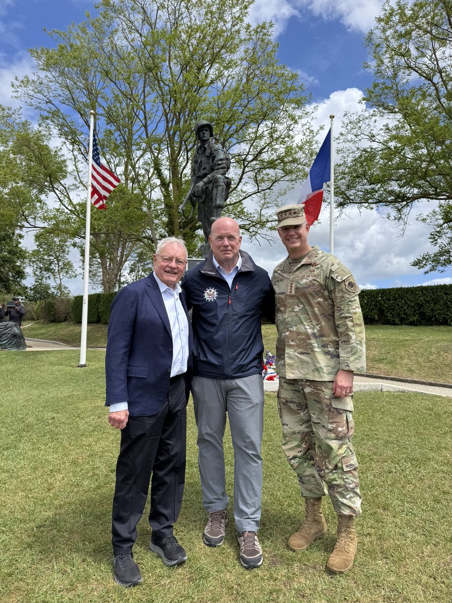 generalkellogg's tweet photo. In Normandy, France, commemorating the 82nd Anniversary of D-Day and honoring the legacy of the 82nd Airborne Division.

Behind me stands Iron Mike, the statue I had the privilege of dedicating as Commanding General of the 82nd Airborne Division in 1996. What struck me then, and still strikes me today, is how young this Iron Mike looks, just like the young paratroopers who stepped into the darkness over Normandy 82 years ago. By contrast, the Iron Mike at Fort Bragg is older and weathered, a soldier who has seen combat and lived to tell the story.

It was good to join Ambassador Matt Whitaker and General Grynkewich, who were also present for the unveiling of the statue honoring Jumpin’ Joe Gavin today. Gavin was a paratrooper’s paratrooper, a combat leader whose courage, intellect, and example helped define the airborne spirit.

May we all strive to live up to his example.

Airborne. All the Way.