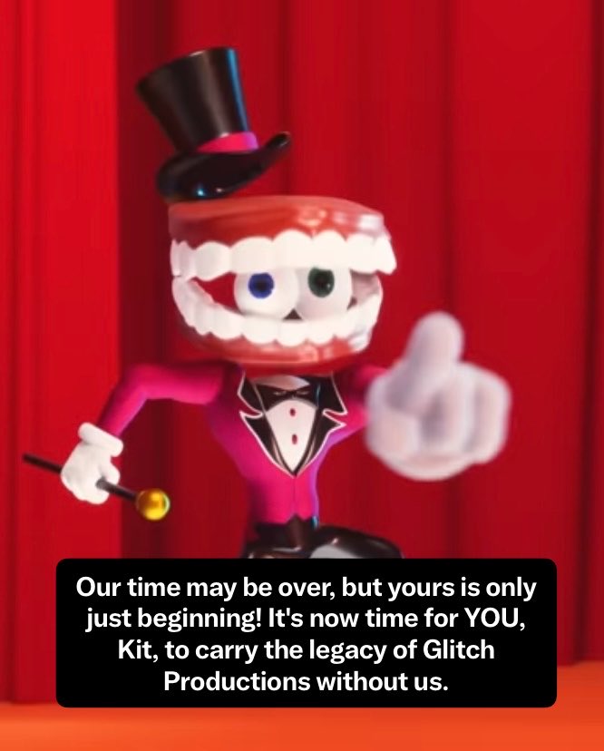 The1920sVTuber's tweet photo. I’m gonna go out of character for a bit here and share with you all this wonderful meme I came up with! I ain’t very good with these types of things, but here’s Caine from TADC passing the torch to Kit from GameOVerse.

#TADC #TheAmazingDigitalCircus #GameOVerse
#TADCTheLastAct https://t.co/lqZ4NHD2vZ