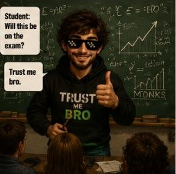 cointrustmebro's tweet photo. STUDENT:
WILL THIS BE ON THE EXAM?
TRUST ME BRO https://t.co/bIfkuikmRx