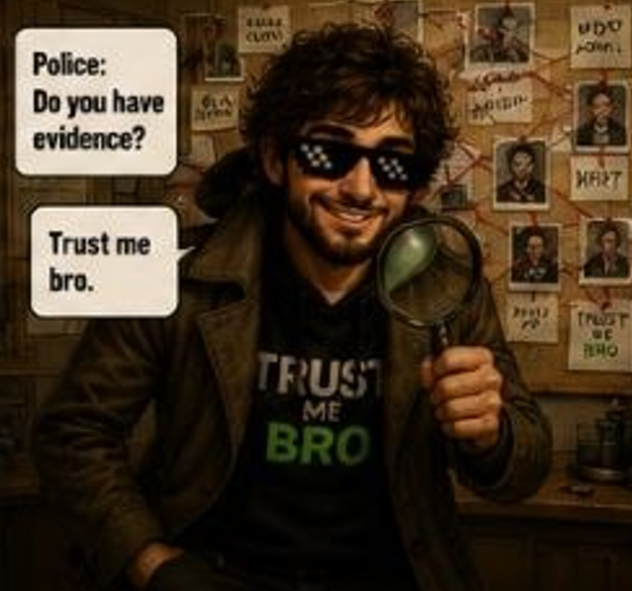 cointrustmebro's tweet photo. POLICE:
DO YOU HAVE EVIDENCE?
TRUST ME BRO https://t.co/XZQ2uSaEqd