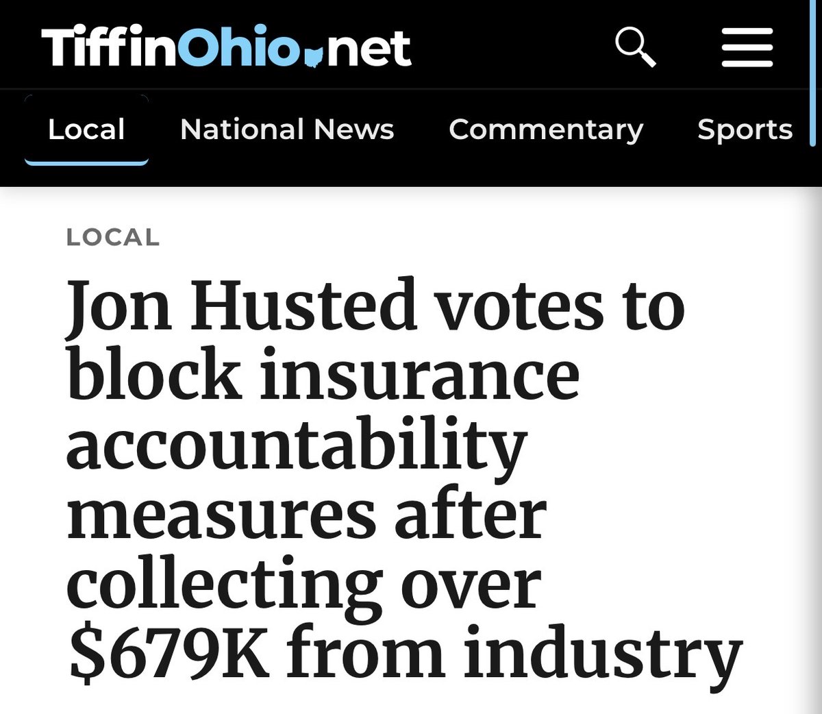 SherrodBrown's tweet photo. Jon Husted just voted to prioritize insurance company profits over Ohioans' health care.

He voted to kill an amendment that would stop insurance companies from delaying and denying care that your doctor says you need.

This tells you everything you need to know about Jon Husted. https://t.co/rJGtNYIusQ