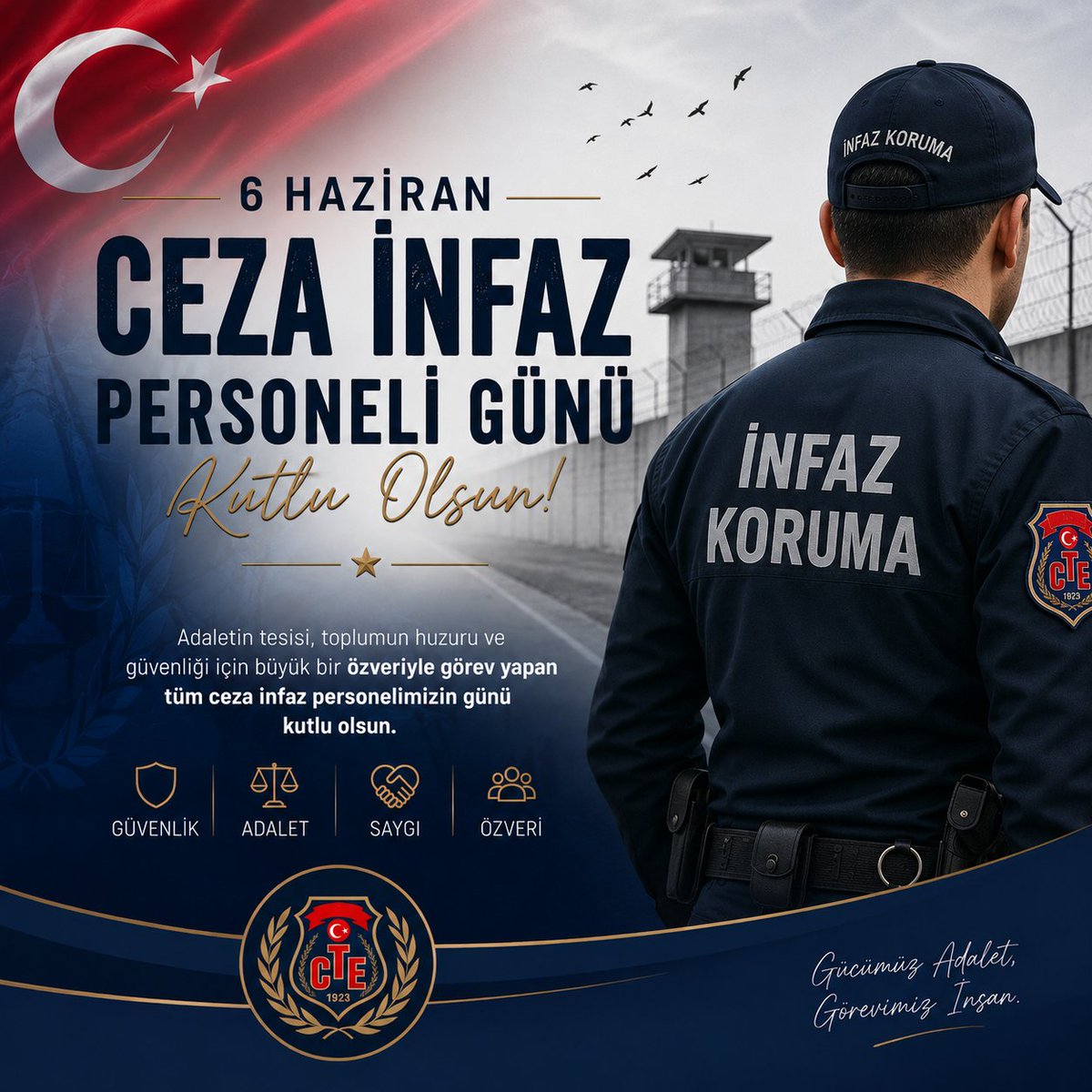 Aykutsahin0's tweet photo. 6 Haziran Ceza İnfaz Personeli Günü kutlu olsun.

Toplumun huzuru, güvenliği ve adaletin tesisi için büyük bir özveriyle görev yapan tüm ceza infaz  personelimizin bu anlamlı gününü kutluyor; görevlerinde başarılar diliyorum.

Fedakârlıkları, sabırları ve sorumluluk bilinciyle kamu hizmetine değer katan tüm meslektaşlarımıza teşekkür ediyor, sağlık, mutluluk ve esenlikler temenni ediyorum.

@Cipder #6Haziran #CezaİnfazPersoneliGünü #İnfazKoruma #Adalet #KamuGörevi