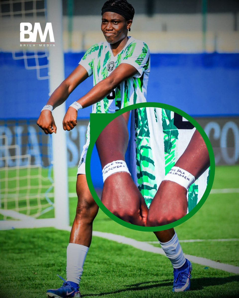 Dikeben99's tweet photo. 🇳🇬🦅 “Save the teachers. Bring back our children.”

A powerful message from Asisat Oshoala after opening the scoring for the Super Falcons. ❤️ https://t.co/gxxzuYRkaA