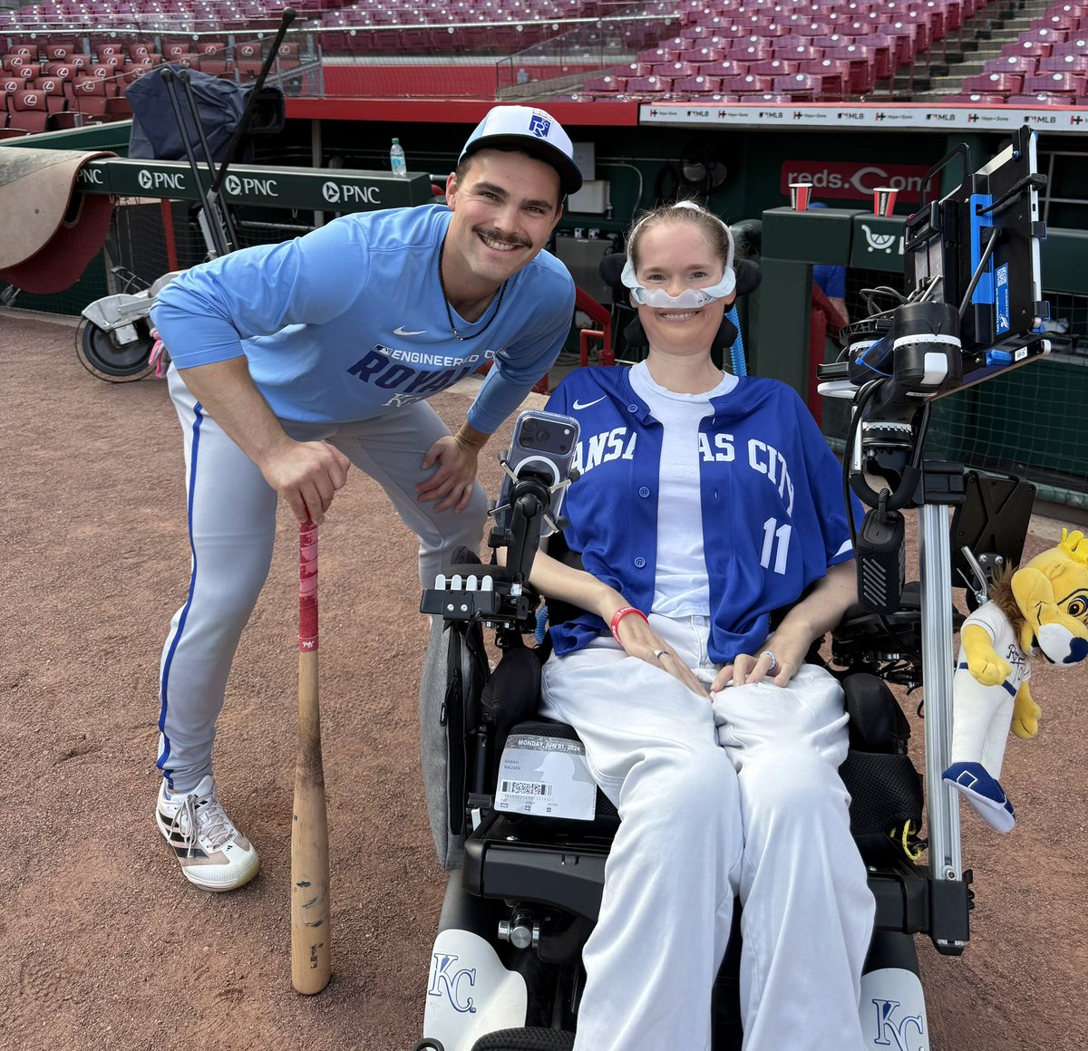 SarahNauser's tweet photo. Cincinnati Recap – Episode 1!

Great American Ball Park was stadium number 16 for me, and it did not disappoint. From the moment we arrived, the Reds organization rolled out the red carpet for us—even though we were decked out in Royals gear. The hospitality and welcoming atmosphere immediately earned this ballpark a spot near the top of my favorites list.

We were fortunate to attend batting practice on the field, where I got to catch up with so many familiar faces, watch balls launched into the seats, and soak in the sights and sounds of another Major League ballpark. The dream is still alive, one stadium at a time.

I even had the chance to meet a THE Ohio State legend and current Lieutenant Governor of Ohio, Jim Tressel.

One of the most special parts of the day was reconnecting with Brady Singer. I’ll admit, I shed a few tears when the Royals traded him to Cincinnati. Brady has been incredibly supportive of me since the day we met, and I still make a point to watch nearly every one of his starts. He surprised me with an autographed Reds jersey, which I promised him I’d wear proudly.

Before the game, we visited the Reds Hall of Fame to celebrate our friend Reggie Sanders, who was recently inducted. The museum is outstanding and does an incredible job honoring the rich history and legendary players who have worn a Reds uniform.

During the game, I also had the chance to finally meet Nick Badders, the voice of the Omaha Storm Chasers. Nick has been a loyal supporter for years, and while I’ve listened to countless broadcasts featuring his voice, it took a trip to Cincinnati for us to finally meet in person.

The day ended with a Royals victory, but the score was only part of what made it memorable. It was a day filled with friendship, baseball, and reminders of how many incredible people this journey has brought into my life. Stay tuned for Episode 2! ⚾❤️ So much gratitude for the @Reds organization and staff!