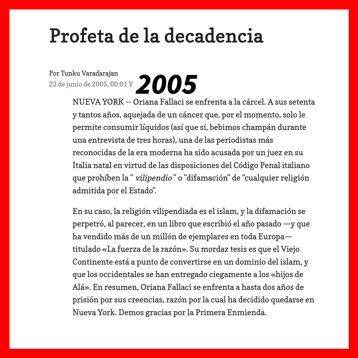coronapolla's tweet photo. https://t.co/5sGPTVbxiL Oriana Fallaci #OrianaFallaci #Oriana #Fallaci #Resistenza #Resistencia #year2005 #año2005 #anno2005 https://t.co/hgezSFSHko