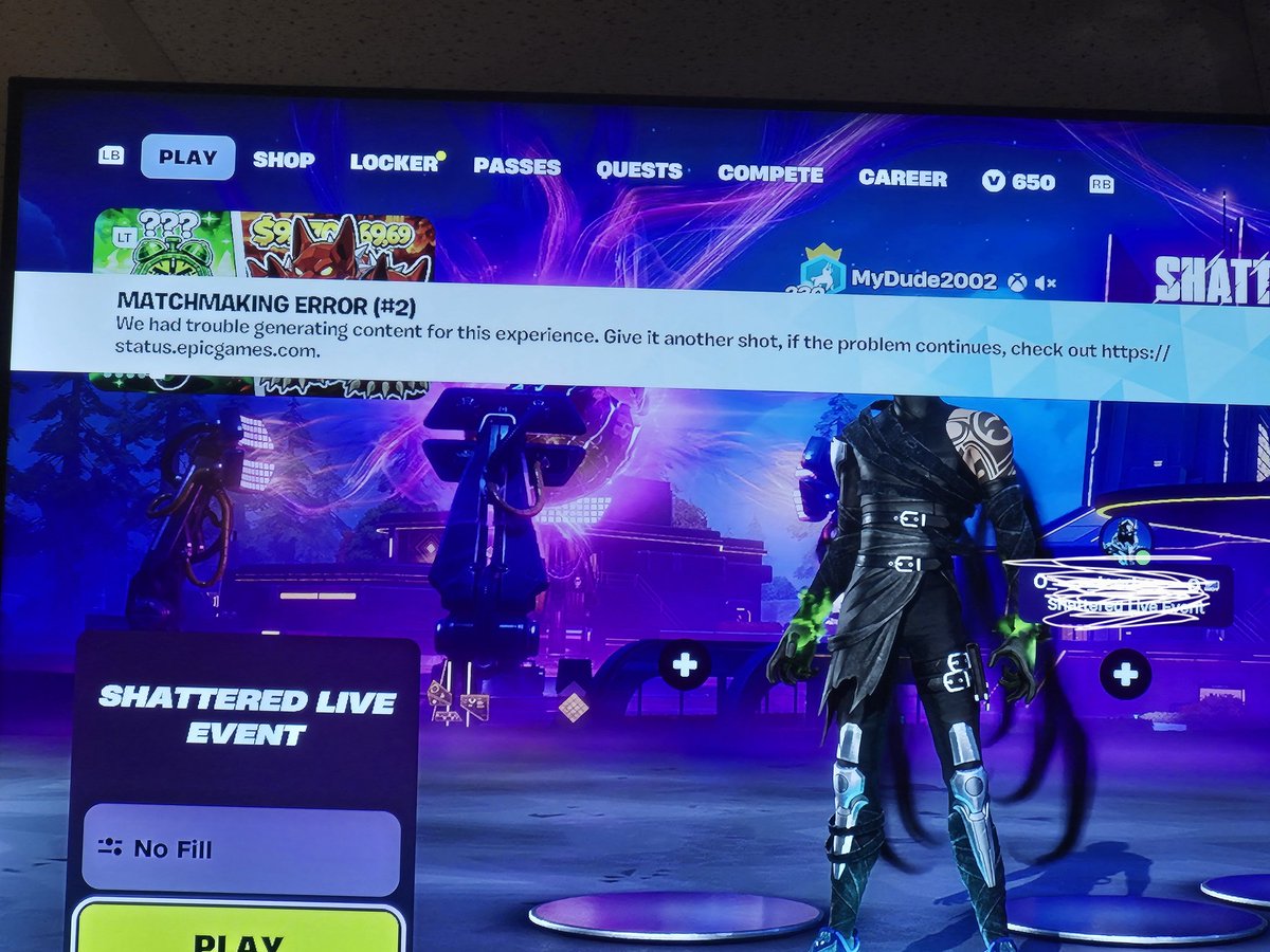 thatguydaniel10's tweet photo. @FortniteStatus explain? Been saying this every time I try to open the event https://t.co/oPv4mmCdn6