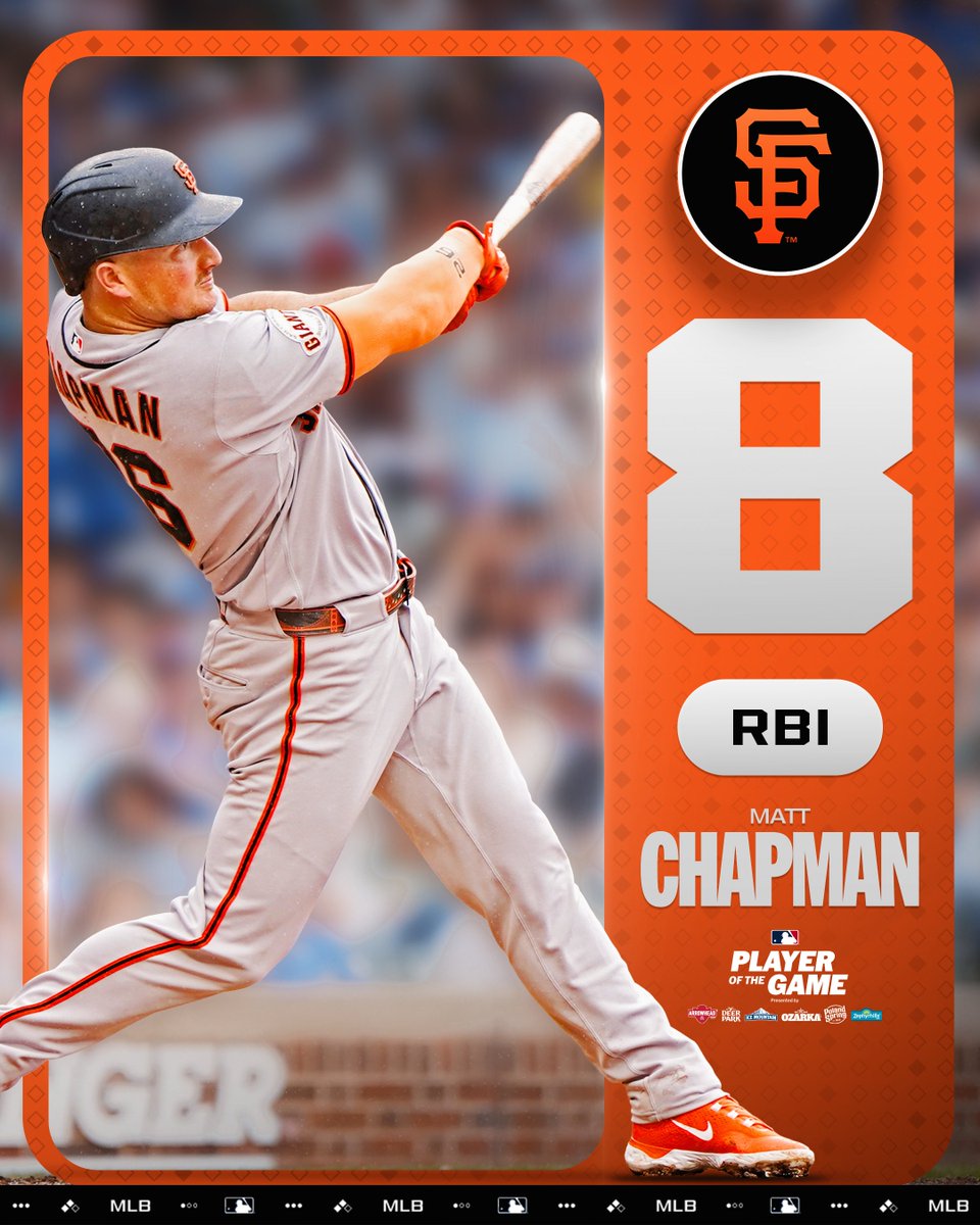MLB's tweet photo. When you drive in 8 runs, you most certainly earn Player of the Game honors 🤩

What a day for Matt Chapman! 

(MLB x Primo Brands) https://t.co/xmYXkwelKa