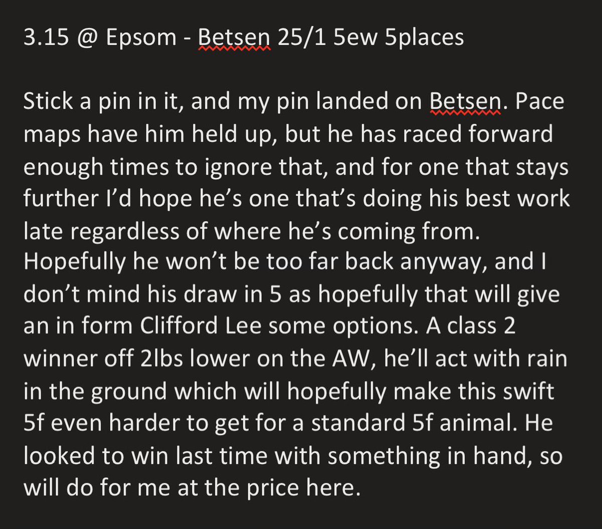 JackpotRod's tweet photo. Chance on Betsen in the Dash https://t.co/dtbPGVDPJh