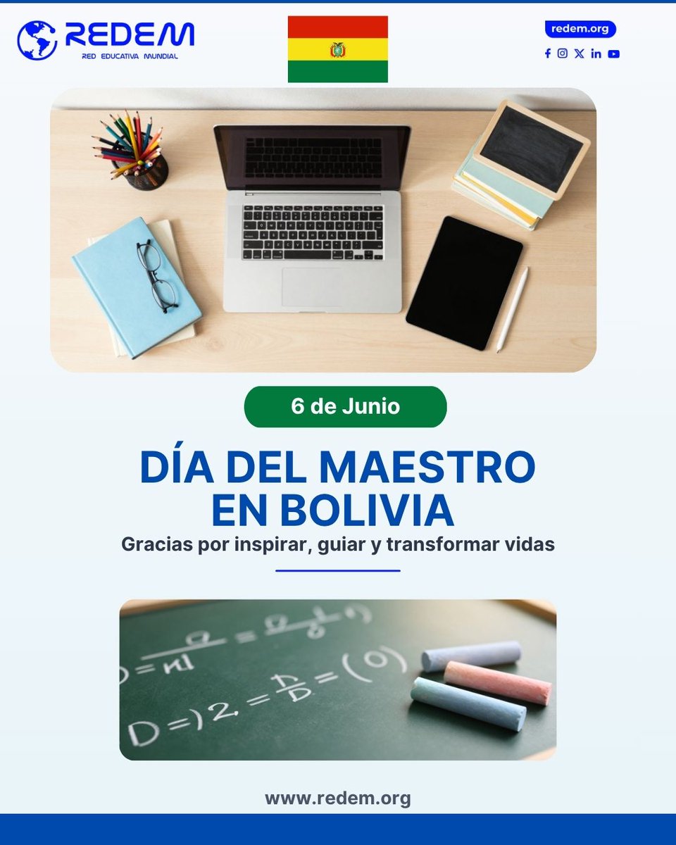 REDEM's tweet photo. Por su incansable dedicación a la enseñanza y su compromiso con la formación de las nuevas generaciones bolivianas. ¡Felicitaciones en su día!👇
👉https://t.co/NpKKjqSRzy https://t.co/OVOq9vYhcb