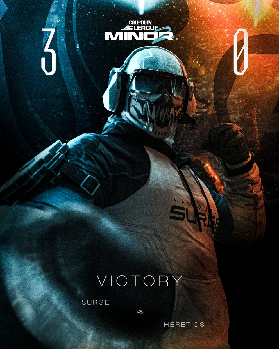 SurgeVancouver's tweet photo. ¡VAMOS! 🤠

GGs @MiamiHeretics, we take a 3-0 sweep and move onto Quarter Finals of Minor II versus FaZe Vegas.

#CDL2026 | #DrownThemOut 🔱 https://t.co/mXcPgkGAst