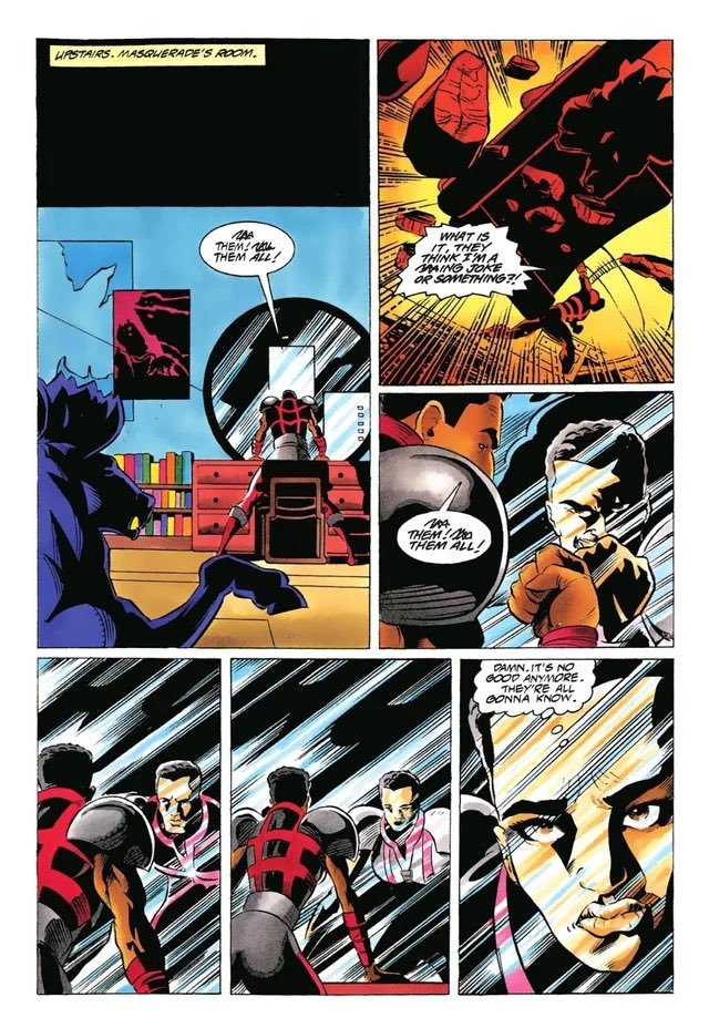 comicvisibility's tweet photo. The queer character of the day is Masquerade from DC / Milestone. He is a trans man who uses shapeshifting to transition. 

Masquerade is the first trans man superhero in the Big 2, introduced in 1993. He stars in Blood Syndicate (Vol 1). https://t.co/mSxALxnanV