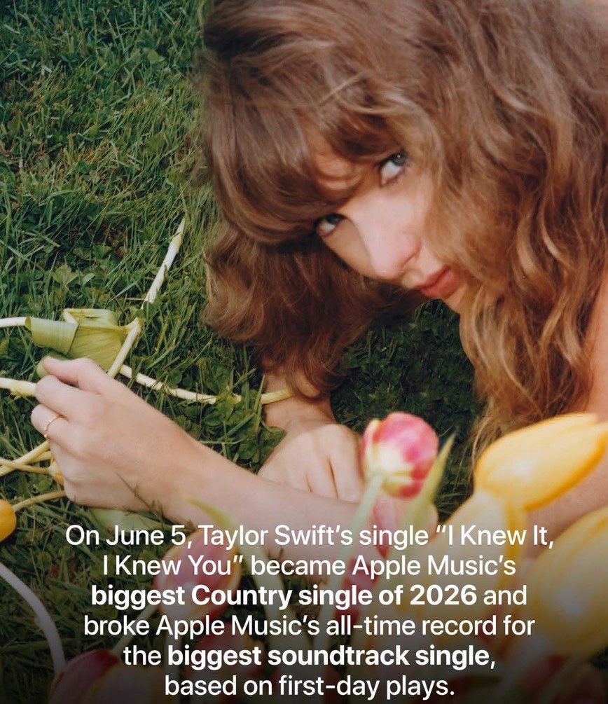 TSUpdating's tweet photo. 🚨Taylor Swift's “I Knew It, I Knew You” broke Apple Music's all-time record for the biggest soundtrack single, based on first-day plays. https://t.co/xKSQjXQ8Av