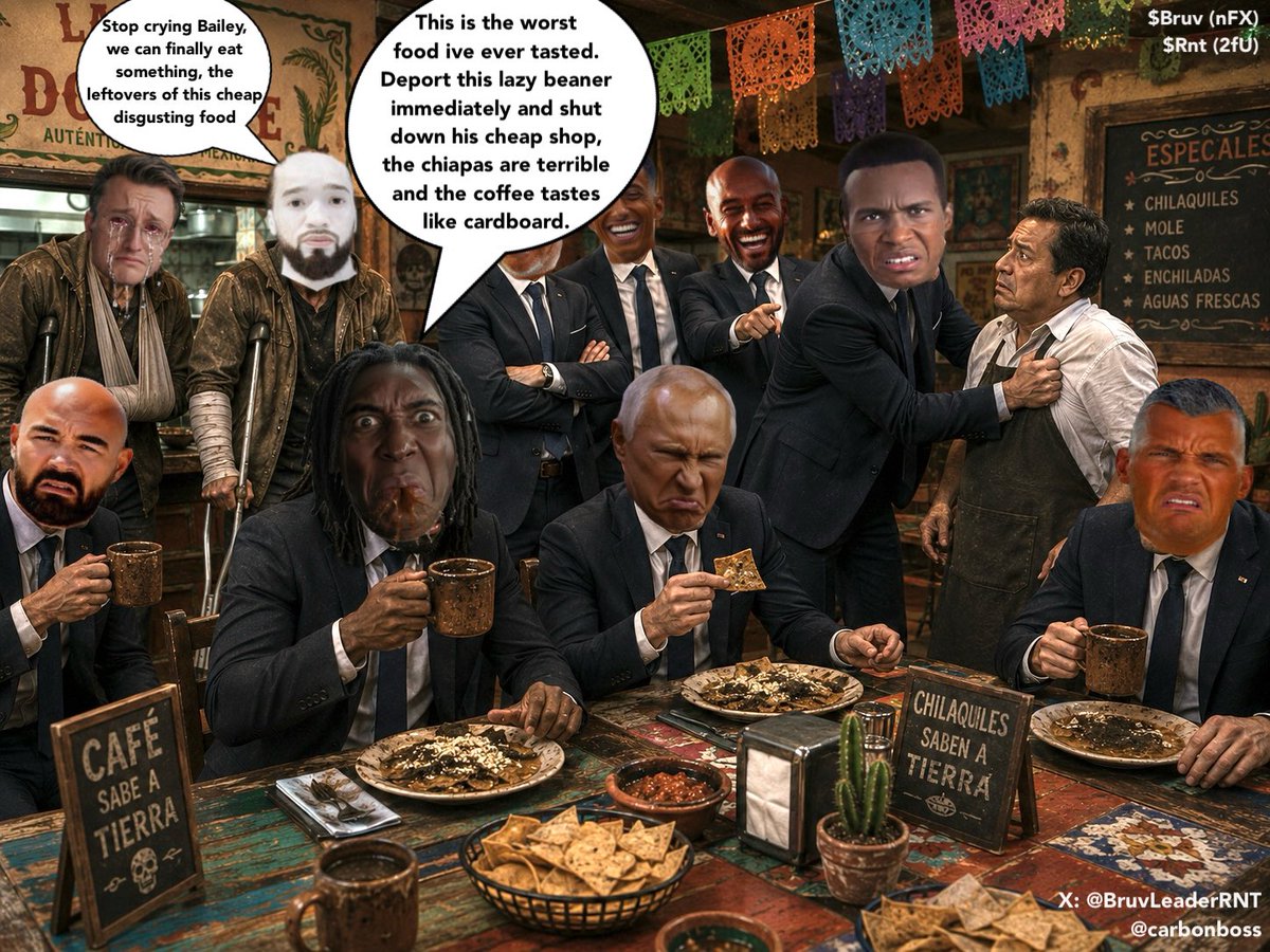 BruvLeaderRNT's tweet photo. Taste Raid

Prime Minister Andrew Tate with his team and Vladimir, visited the Lazy Mexicans coffe shop for food and drinks. After tasting the meal, the team grew furious at its lack of flavor. They deported the owner, closed the shop, while Bailey and Marcell ate the leftovers. https://t.co/BmeoyqOdlt