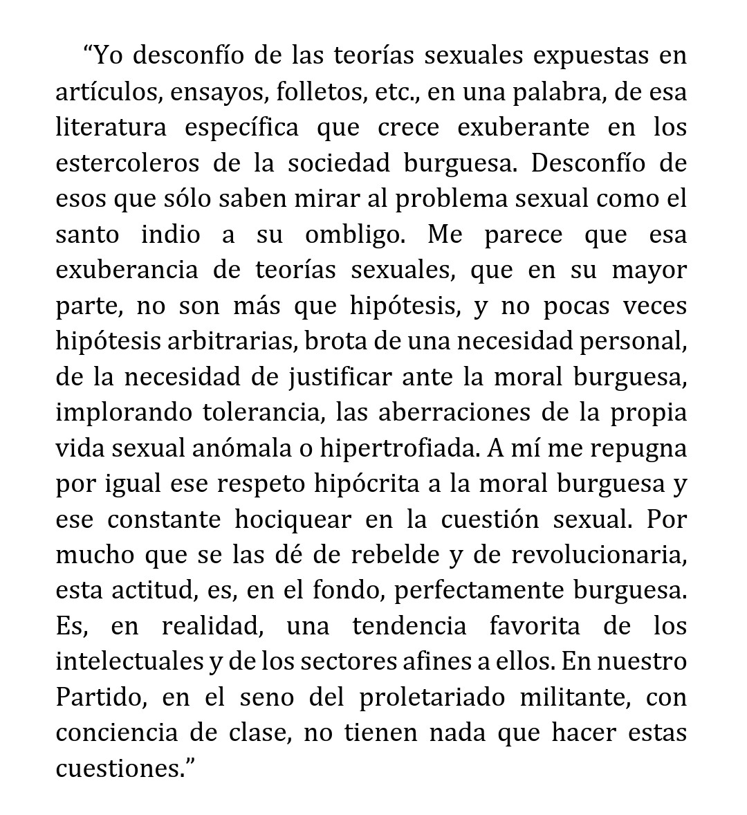 ProletariaClase's tweet photo. Interesantes y demoledoras reflexiones de Lenin criticando la actitud obsesiva por el sexo, más actuales y pertinentes en la actualidad.

"Por mucho que se las dé de rebelde y de revolucionaria, esta actitud, es, en el fondo, perfectamente burguesa." https://t.co/nfjxbUPSpd