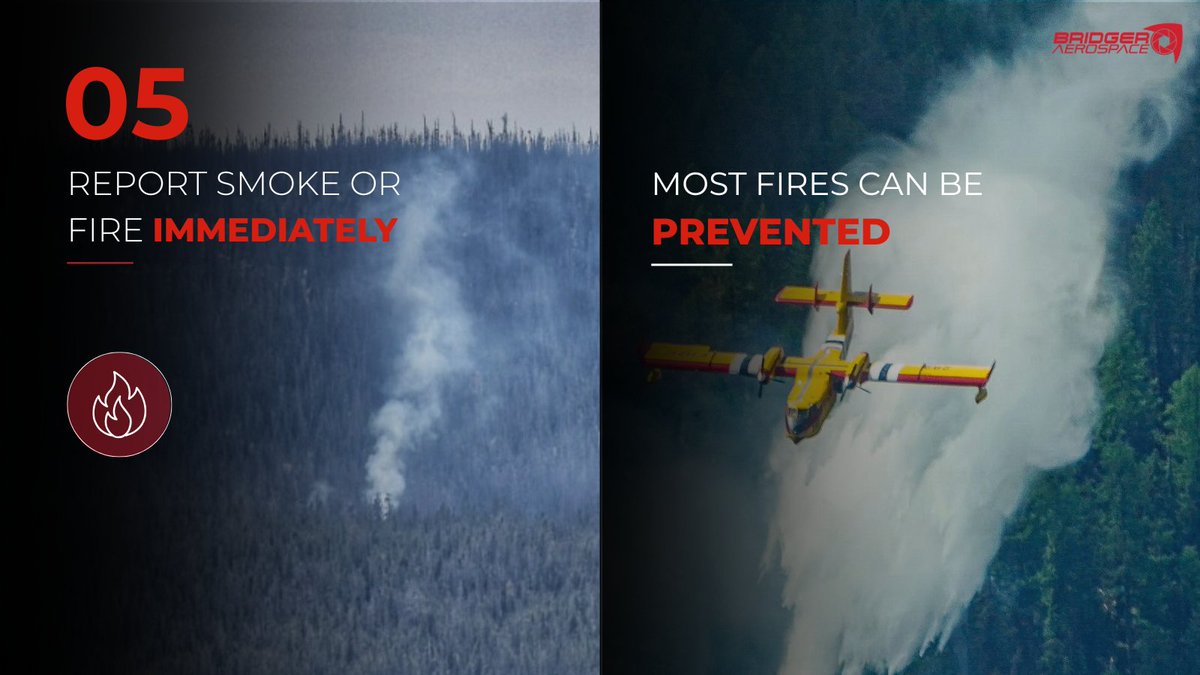 BridgerAero's tweet photo. Most wildfires are human-caused and preventable.

A few simple actions can help reduce the risk.

#WildfirePrevention #Wildfire #FireSafety $BAER #Wildfire #AerialFirefighting https://t.co/OYXsNX8q5K