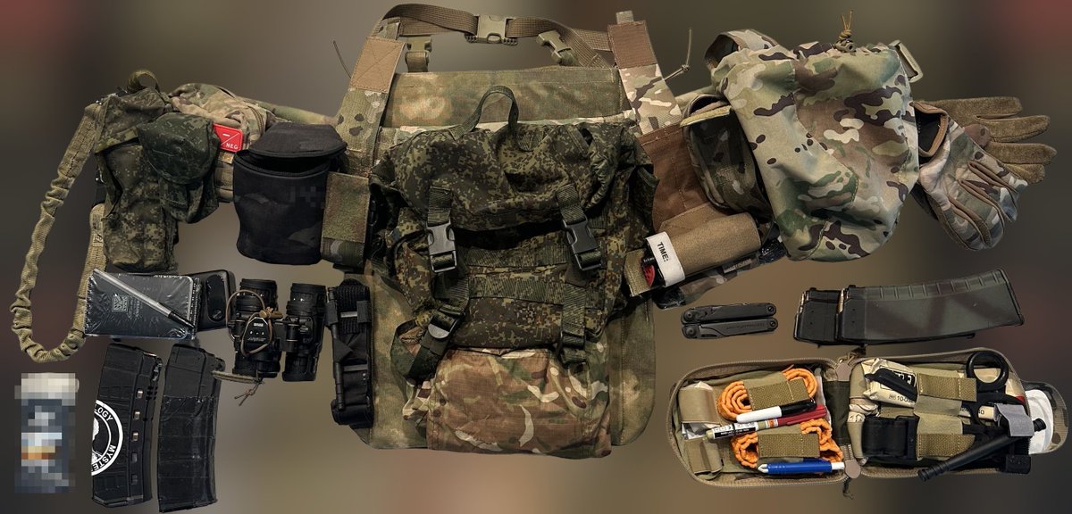 Holstered's tweet photo. I'm rebuilding the carrier, so here's the old setup before I change everything around:

16 magazines, 4 grenades (5-6 if I stash them in the GP or dangler pouches), 5 accessible tourniquets, 2 IFAKs, a medical roll, and 2 dump pouches.

Something something mechanized. https://t.co/BBu35qsh5J