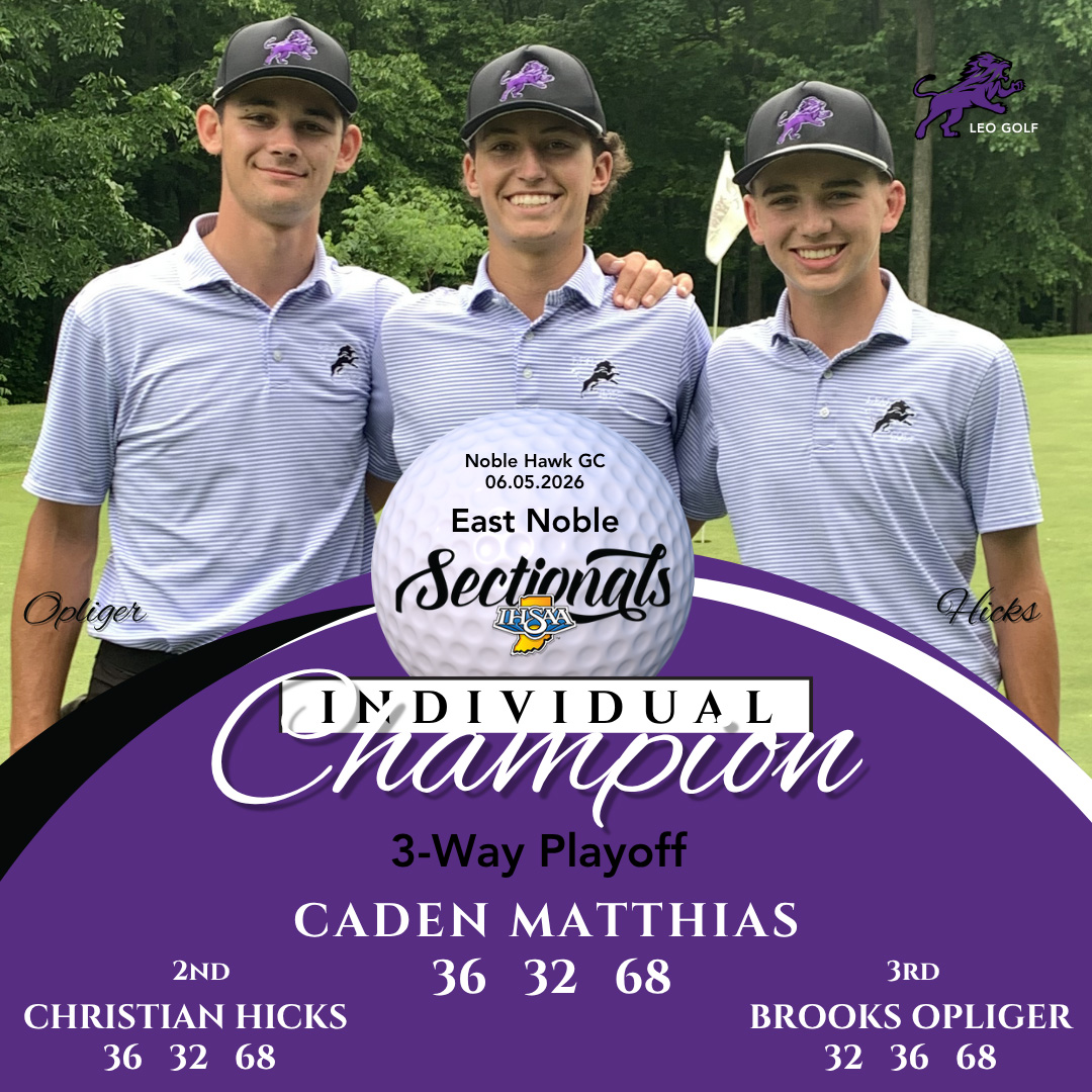 LeoHSGolf's tweet photo. What a day for the Lions!!!!
Sectional Champs
Records
9 hole 135 (-9)
18 hole 278 (-6)
Caden is Sectional Medalist.
PB's Brooks and Christian
Regional on Thursday.
#itsagreatdaytobealion
#proudcoaches
@indianahsgolf @Fromthecartpath @GlennMariniWANE @Vicky_Jacobsen https://t.co/XglDjtWVhc