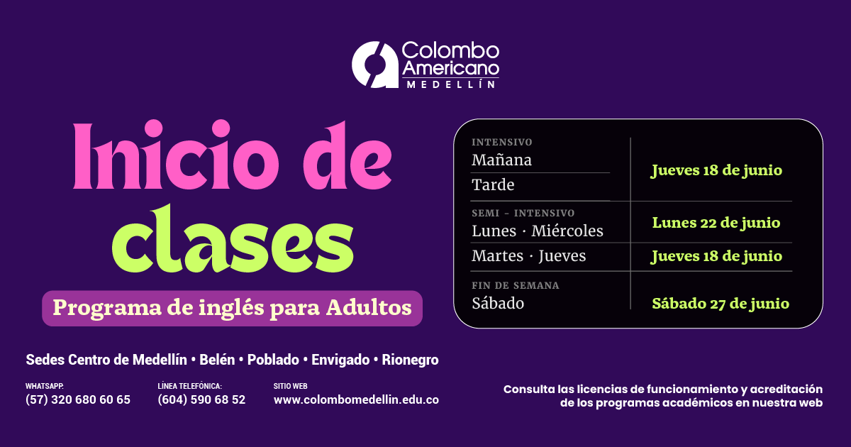 colombomedellin's tweet photo. En nuestro Programa de Inglés para Adultos ofrecemos una experiencia de aprendizaje que va más allá del aula: clubes de conversación, actividades culturales, bibliotecas bilingües y espacios diseñados para que practiques el idioma de manera constante.

¡Matrículas abiertas! https://t.co/DiRmbq017d