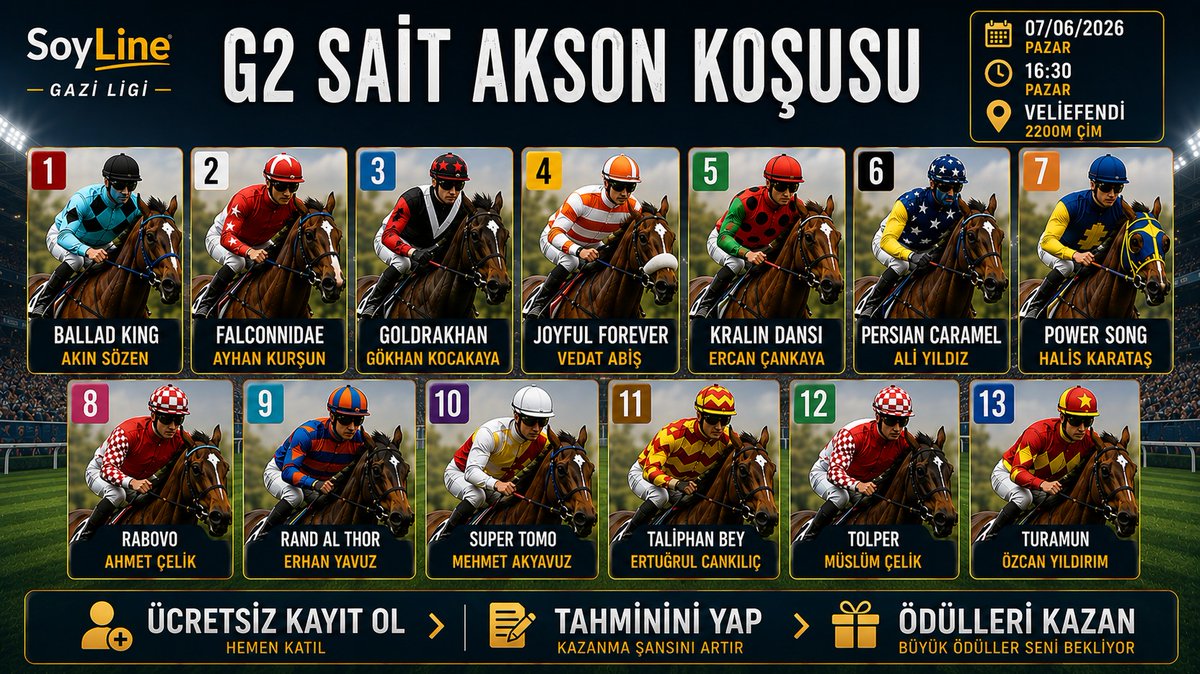 SoyLineCom's tweet photo. 100. Gazi Koşusu Öncesi son provalar.. 
G2 Sait Akson Koşusu 
Ligimize katılmak için ücretsiz kayıt olup  
Tahminini Yap , Ödülleri Kazan..