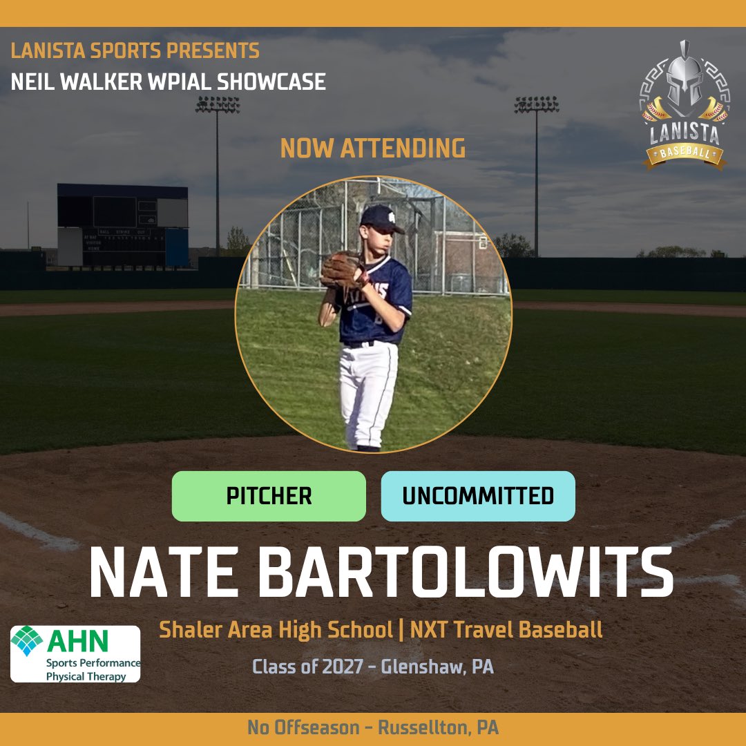 LanistaSports's tweet photo. 🔥 COMMITMENT ALERT 🔥
Excited to announce that:
⚾ Nate Bartolowits (Pitcher, Class of 2027)
⚾️ Nick Giallombardo (Pitcher, Class of 2027)
Will be competing at the Neil Walker WPIAL Showcase!
#WPIALShowcase #LanistaSports #NeilWalker #WesternPaBaseball https://t.co/pzuL6oCAHS