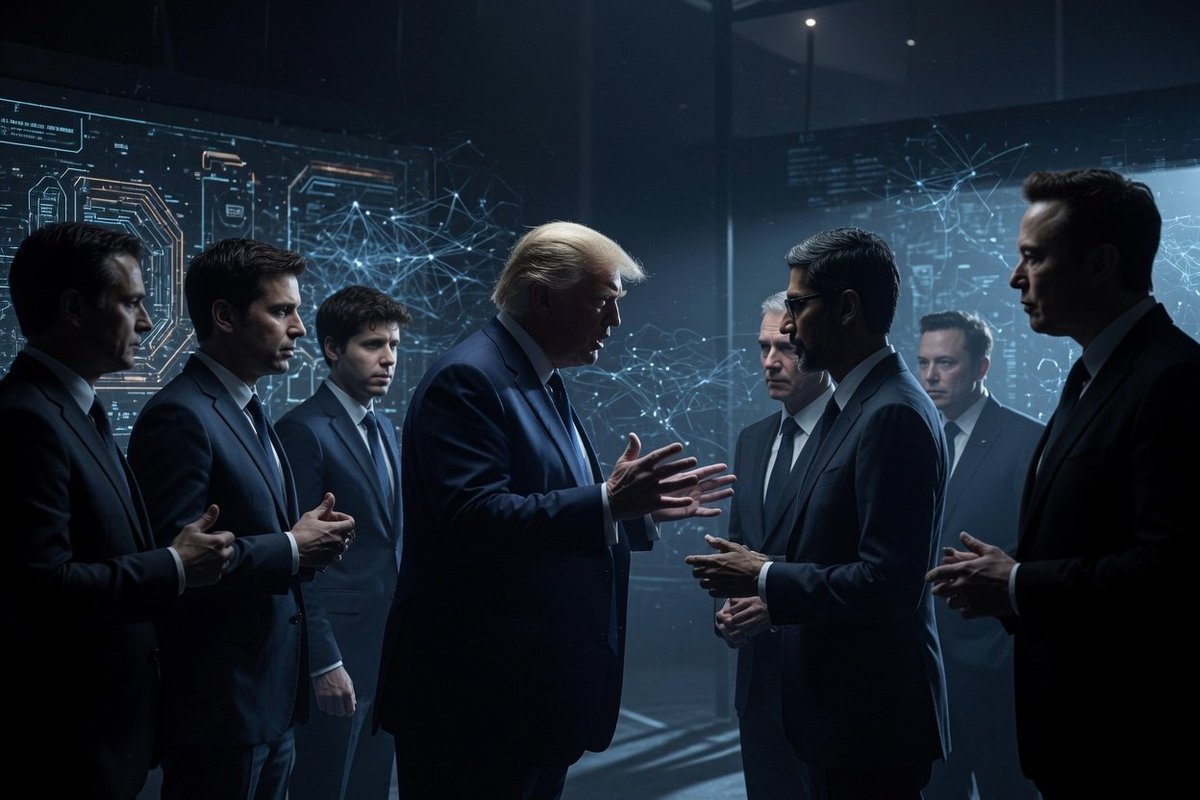 KoiosTruth's tweet photo. 🚨ÚLTIMA HORA: Trump anuncia que se reunirá la semana que viene con líderes de la IA para hablar de posibles inversiones del gobierno estadounidense en sus empresas. https://t.co/kSVRzDmfGj