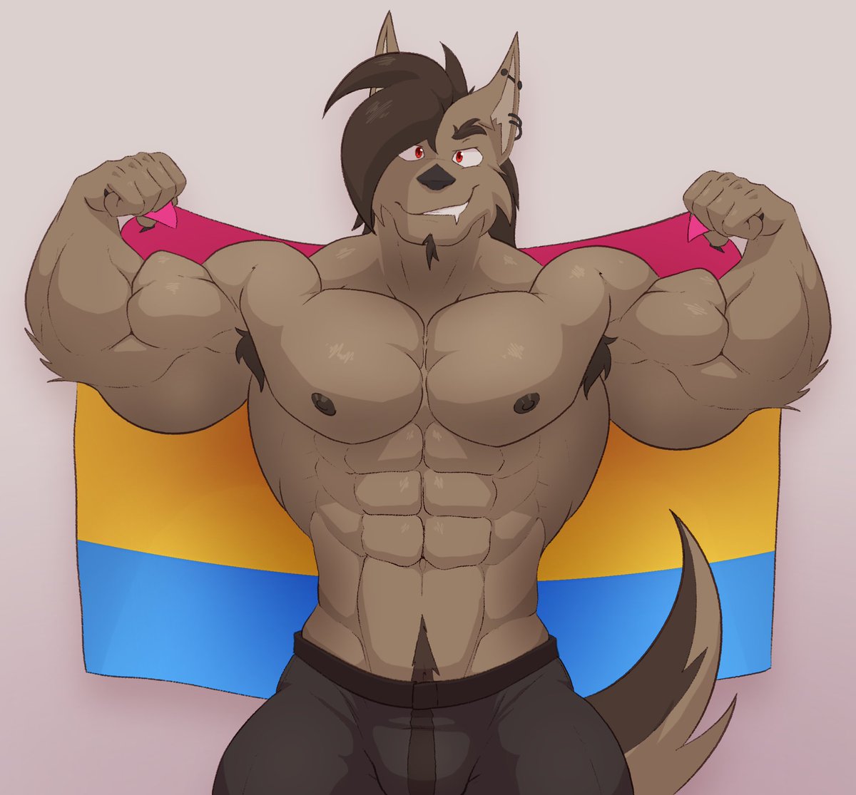 kaioatt's tweet photo. Happy Pride Month everyone! 🏳️‍🌈

Figured this old artwork from last year could do with being updated since I discovered my love for muscle apparently transcends gender. 💖 https://t.co/NzJp6Jmf1M