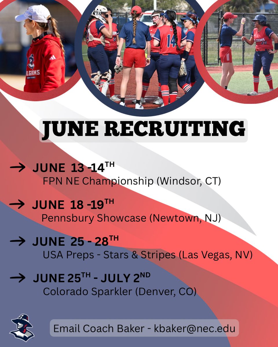 NEC_Softball's tweet photo. Summer recruiting is in full swing! 

Send your schedules to Coach Baker❤️💙🥎 https://t.co/eK5X7NRKBw