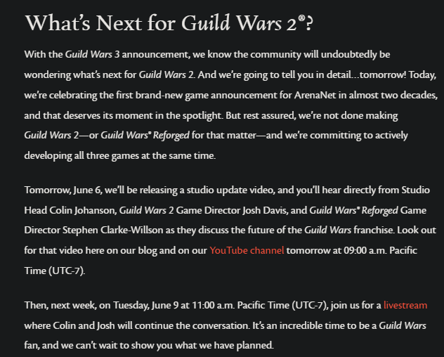 hazeykthx's tweet photo. Guild Wars 2 is not quite done yet! Guild Wars 3 was announced but here's what the devs said:

Original Post: https://t.co/u5IEEbu9tt https://t.co/T7OTbeq3lT