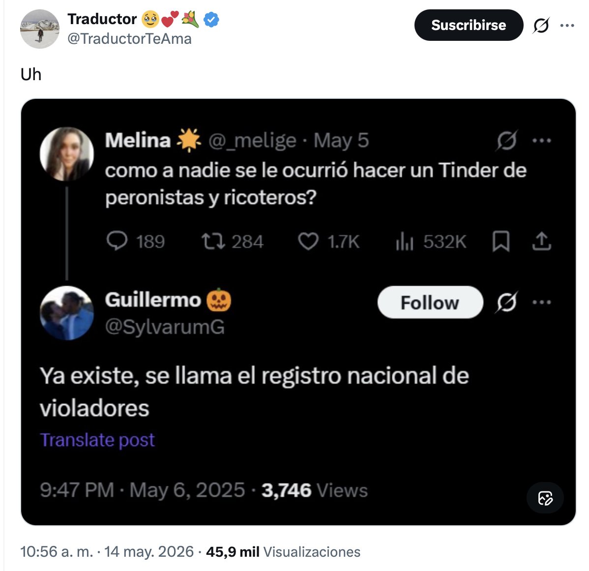 BanneadoPRO's tweet photo. @malepichot Registro nacional de violadores es la mezcla de peronistas y ricoteros... https://t.co/b2PGec6lqS