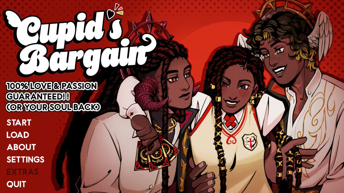 miss_accordion's tweet photo. Cupid’s Bargain, a horror romcom otome abt a matchmaker who summons demonic deities to help save her club. Fall in love + sell your classmates’ souls! #pitchyagame

❤️Support women's rights AND wrongs!
😈Have two devilishly fine gods adore you hopelessly!
💛Commit blasphemy! https://t.co/54YZHrYqHo
