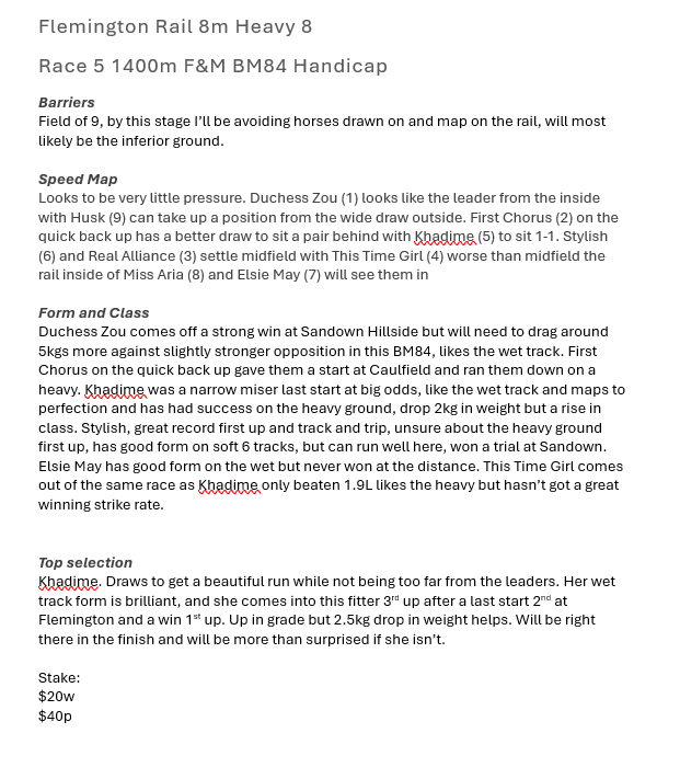 theeachwayplay's tweet photo. Bets today

Flemington:
R5 10. Khadime $20w $40p
R9 2. Great Maximus $15w $35p

Belmont:
R9 6. Yorga Pride $30w $60p https://t.co/hpiZ8fQw57