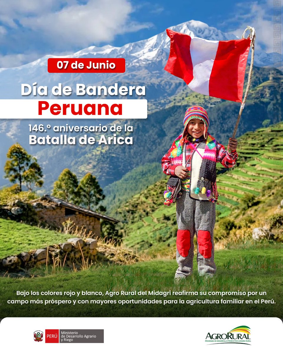 agroruralPER's tweet photo. 🇵🇪 #DíaDeLaBandera | Hoy rendimos homenaje a nuestro símbolo patrio, que representa la historia, identidad y el esfuerzo de millones de peruanos.
Desde Agro Rural renovamos nuestro compromiso de seguir trabajando por el desarrollo del agro en el país. 🌱❤️🤍❤️ https://t.co/pMe4Gt3tve