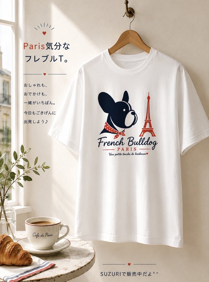 39_lbl's tweet photo. フレンチブルドッグ / スタンダードTシャツ販売 ∞ SUZURI（スズリ）https://t.co/L7dLn4irC1 
オシャレなフレブル❤️🤍💙
#suzuri #SUZURIで見つけた推しTシャツ #SUZURI推しアイテム
#犬　#フレンチブルドッグ
#Tシャツ https://t.co/HsHtd0Dohs