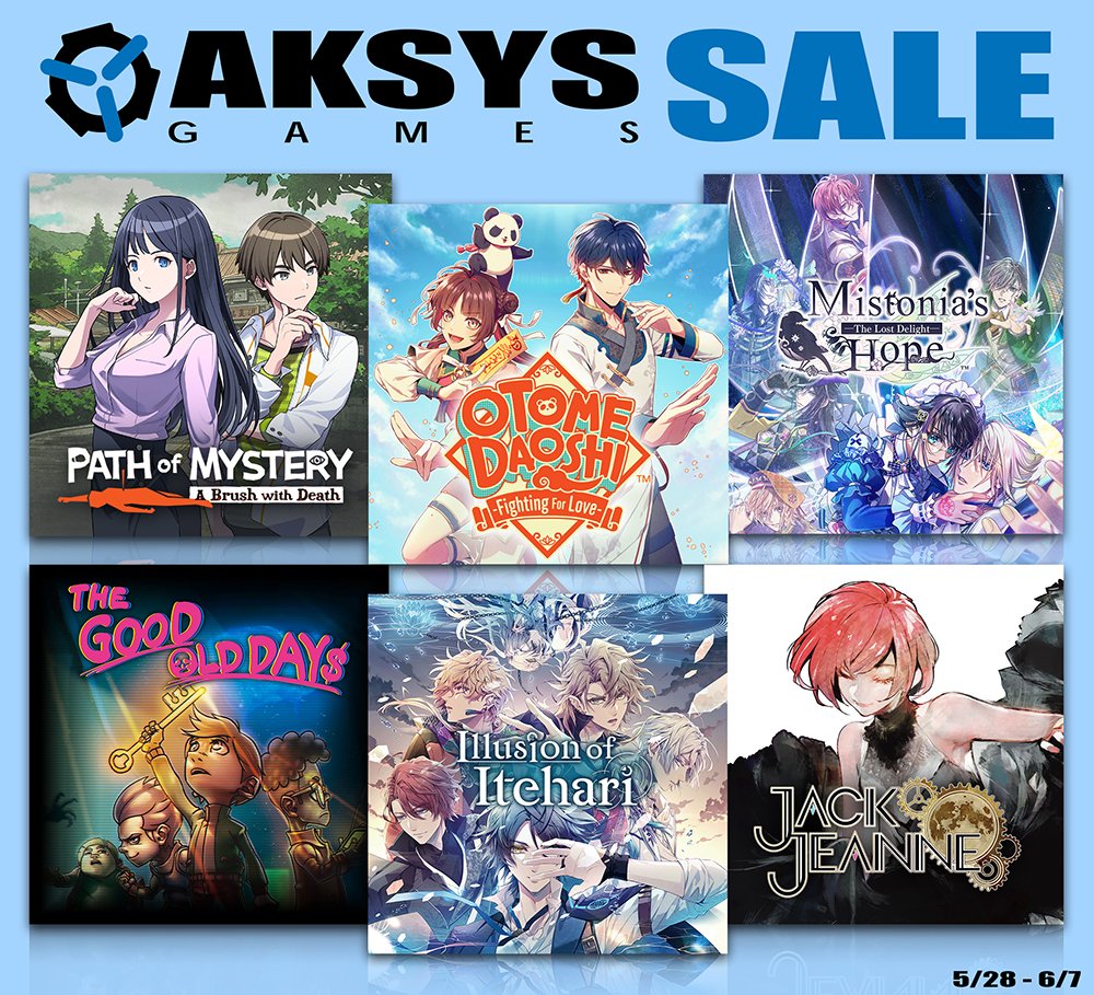 aksysgames's tweet photo. ⏰Sale ends 6/7 ⏰ 

If you've been on the fence about otome games — this is your sign. 

Path of Mystery, Otome Daoshi, Illusion of Itehari and more on sale now on the Nintendo eShop 👇 
https://t.co/ANTeBk7fc0

 #NintendoSwitch #OtomeGames #AksysGames https://t.co/kzCNM419JV