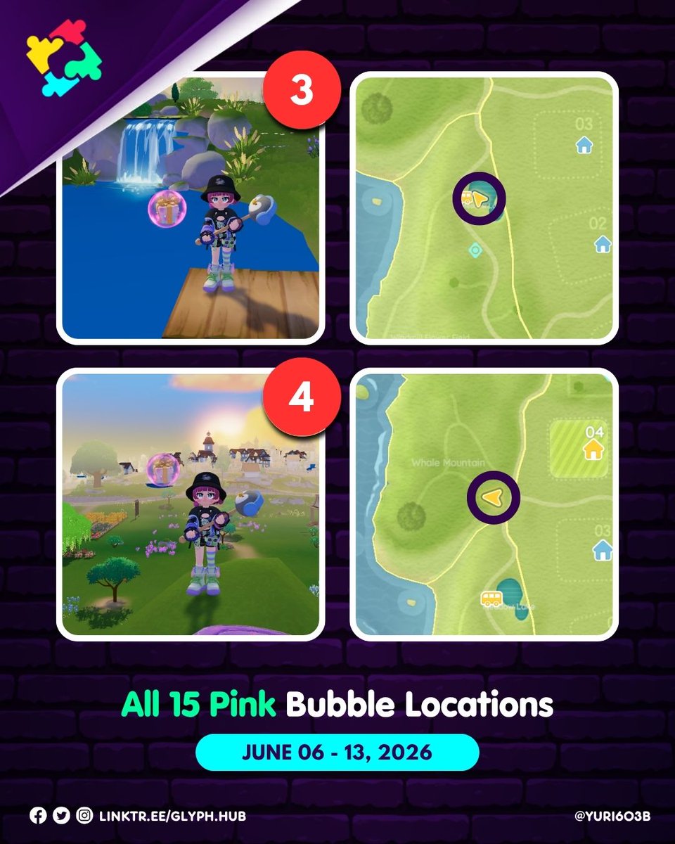 Glyph_Hub's tweet photo. [Heartopia]

All 15 Pink Bubble Locations for all servers (June 6-13, 2026)

#Heartopia #HeartopiaTips #HeartopiaGuide #PinkBubbles https://t.co/EwY58NZFuj