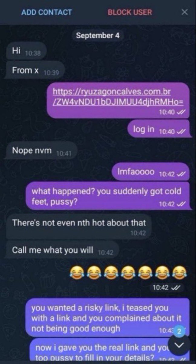 PAYMARIEN0W2's tweet photo. you think you're bold enough until i send you my risky link and then you realize you're just a scared, wimpy little kid who needs his mummy 😂

he thought i was bluffing but i called his bluff and now i already have his ip location and details. 

blackmail manipulation findom https://t.co/2I4NKK6i0f