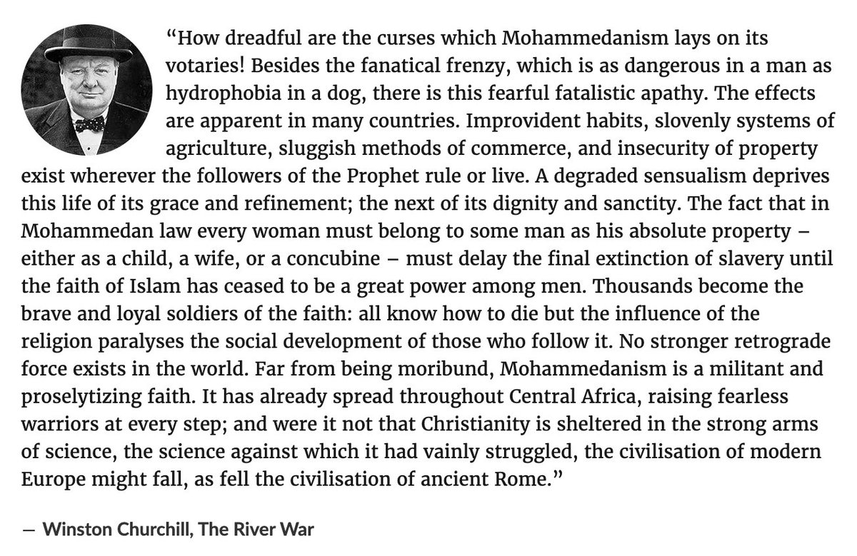 t_a_stephens's tweet photo. @RealJamesWoods Islam is a memetic virus that is, to paraphrase Churchill, as dangerous in a man as rabies is in a dog. https://t.co/xjvdkDLiHb