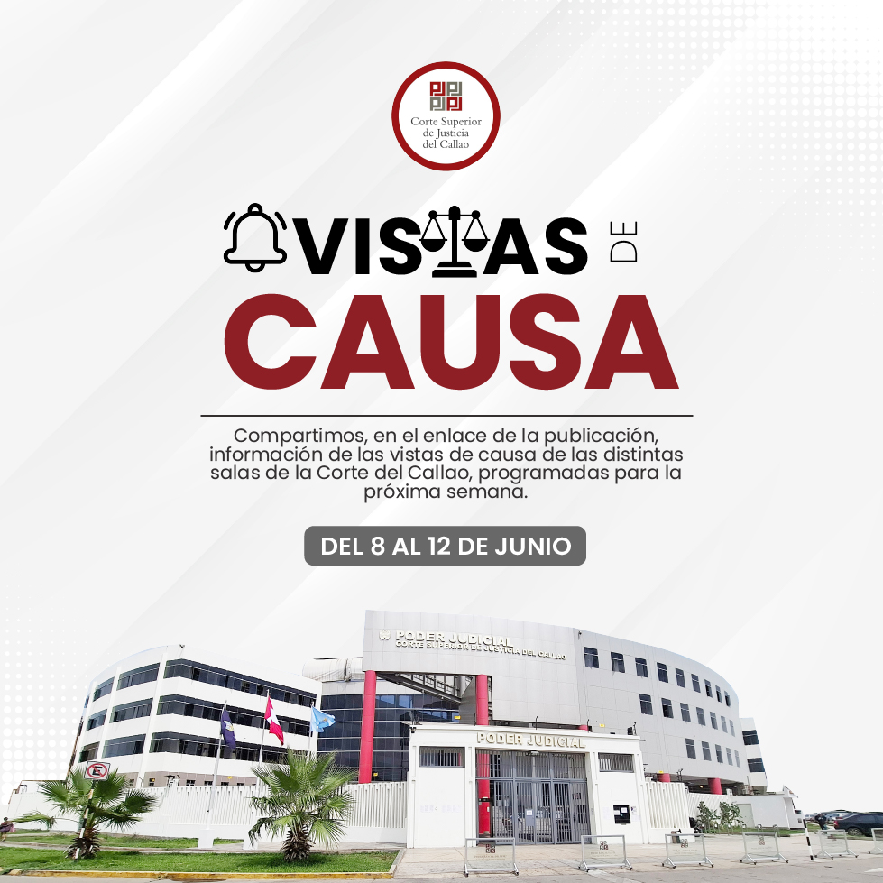 CortedelCallao's tweet photo. 🔔 RELACIÓN DE AUDIENCIAS 👩🏻‍⚖️
📣#Atención | Compartimos la programación de las VISTAS DE CAUSA de la Corte Superior de Justicia del Callao de la siguiente semana. 👇
✅ Enlace: https://t.co/BRbKAS1bOa https://t.co/Qzkm5xVnnK